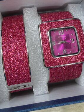 New in box Strada Pink Glitter Watch & Bracelet Set